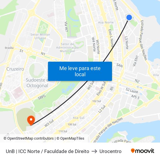 Unb | Icc Norte / Faculdade De Direito to Urocentro map