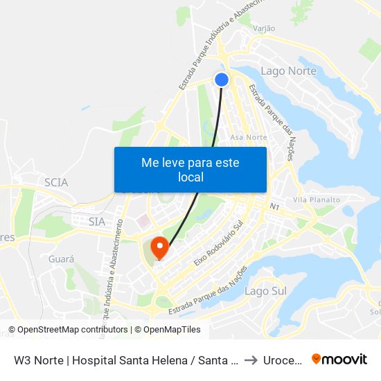 W3 Norte | Hospital Santa Helena / Santa Lúcia Norte to Urocentro map