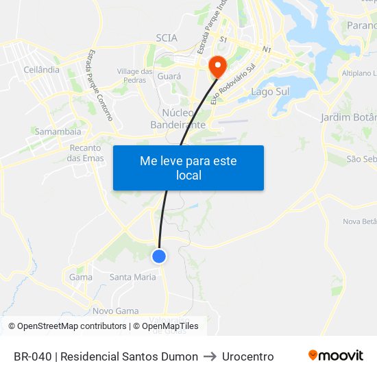 Br-040 | Residencial Santos Dumont to Urocentro map