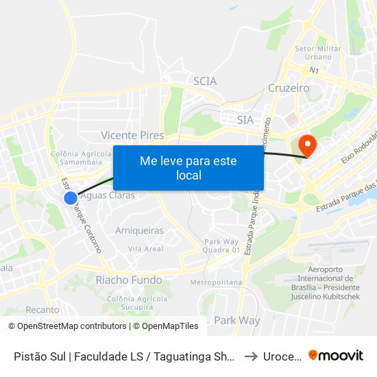 Pistão Sul | Faculdade Ls / Taguatinga Shopping / Cobasi to Urocentro map
