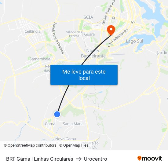 Terminal Brt Gama to Urocentro map