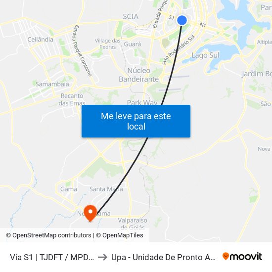 Via S1 | TJDFT / MPDFT / Palácio do Buriti to Upa - Unidade De Pronto Atendimento De Novo Gama map