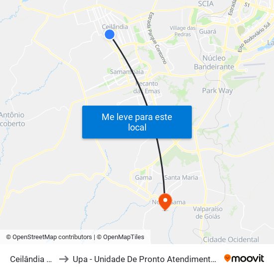 Ceilândia Centro to Upa - Unidade De Pronto Atendimento De Novo Gama map