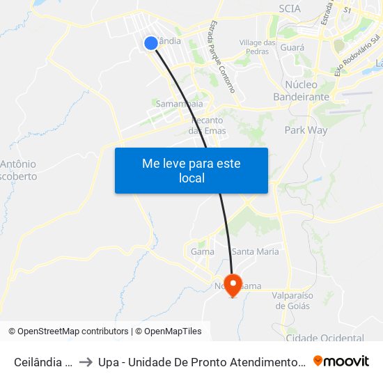 Ceilândia Norte to Upa - Unidade De Pronto Atendimento De Novo Gama map