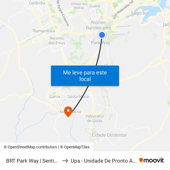 Estação Brt Park Way to Upa - Unidade De Pronto Atendimento De Novo Gama map