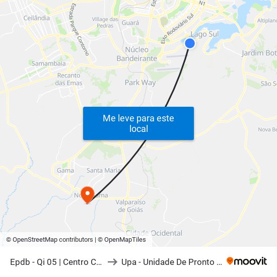 Epdb - Qi 05 | Centro Comercial Gilberto Salomão to Upa - Unidade De Pronto Atendimento De Novo Gama map