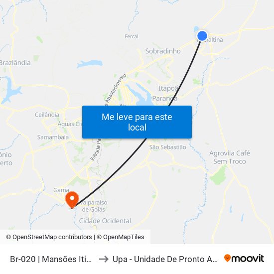 Br-020 | Mansões Itiquira (Acesso Df-128) to Upa - Unidade De Pronto Atendimento De Novo Gama map