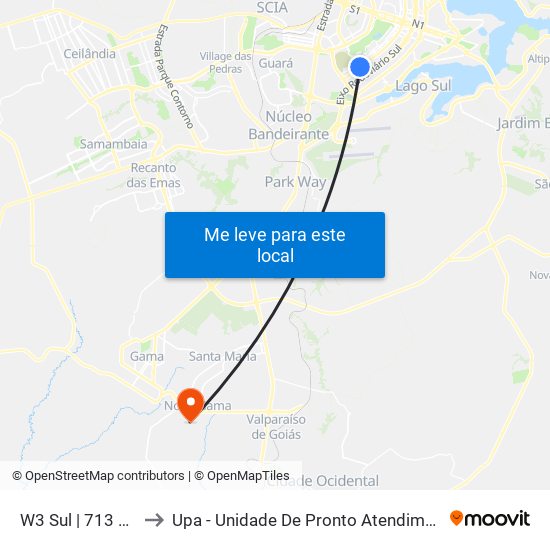 W3 Sul | 713 Sul (Unip) to Upa - Unidade De Pronto Atendimento De Novo Gama map