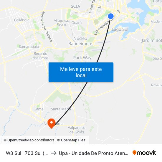 W3 Sul | 703 Sul (UDF / Big Box) to Upa - Unidade De Pronto Atendimento De Novo Gama map