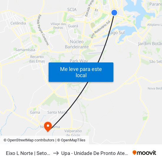 Eixo L Norte | Setor Bancário Norte to Upa - Unidade De Pronto Atendimento De Novo Gama map