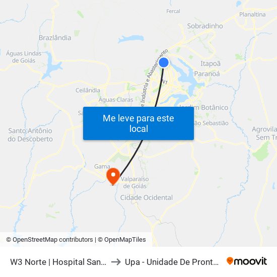 W3 Norte | Hospital Santa Helena / Santa Lúcia Norte to Upa - Unidade De Pronto Atendimento De Novo Gama map