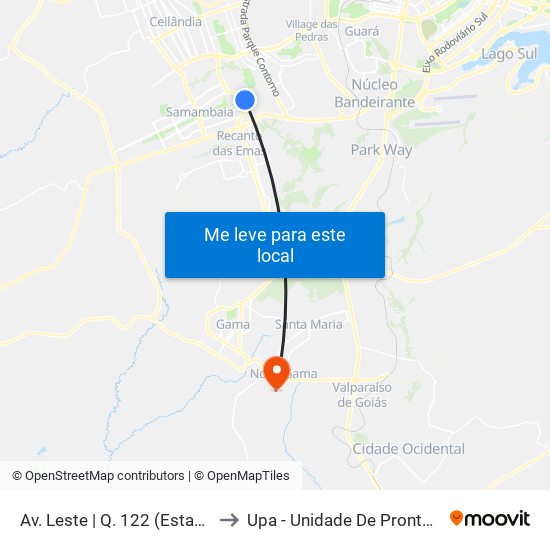 Av. Leste | Q. 122 (Estação Furnas / Ifb / Sest-Senat) to Upa - Unidade De Pronto Atendimento De Novo Gama map