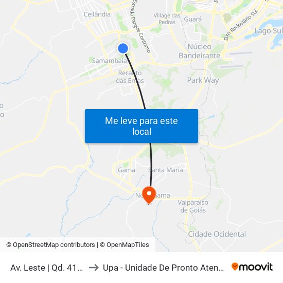 Av. Leste | Qd. 416 (Posto Shell) to Upa - Unidade De Pronto Atendimento De Novo Gama map