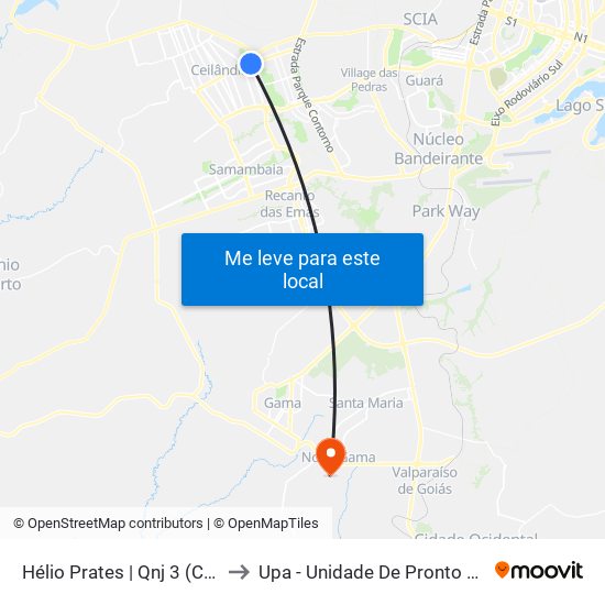 Hélio Prates | Qnj 3 (Cemitério / Setor H Norte) to Upa - Unidade De Pronto Atendimento De Novo Gama map