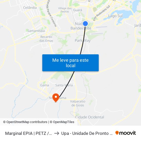 Marginal EPIA Sul | Petz / Premier Nissan & Renault to Upa - Unidade De Pronto Atendimento De Novo Gama map