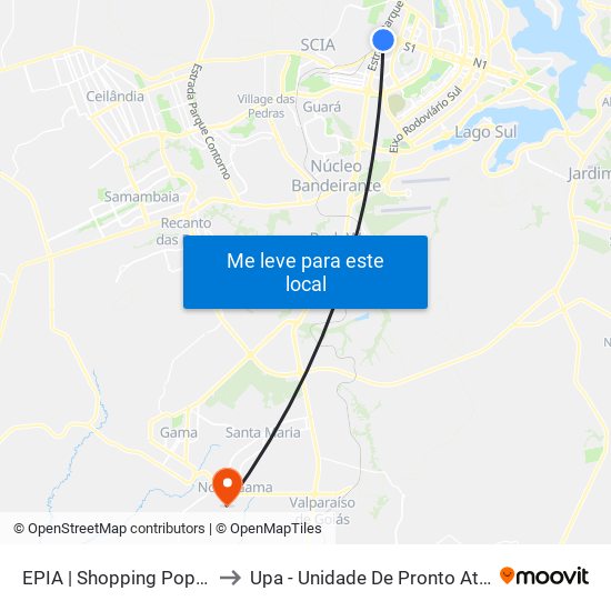 Epia Sul | Shopping Popular / Rodoferroviaria to Upa - Unidade De Pronto Atendimento De Novo Gama map