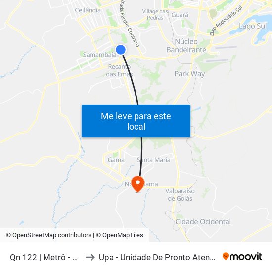 Qn 122 | Metrô - Estação Furnas to Upa - Unidade De Pronto Atendimento De Novo Gama map