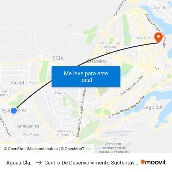 Águas Claras to Centro De Desenvolvimento Sustentável - Cds map