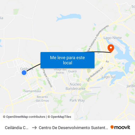 Ceilândia Centro to Centro De Desenvolvimento Sustentável - Cds map