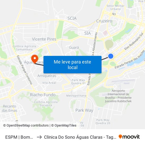 ESPM | Bombeiros to Clínica Do Sono Águas Claras - Taguatinga - Df map