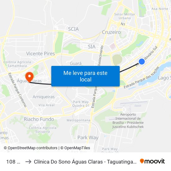 108 Sul to Clínica Do Sono Águas Claras - Taguatinga - Df map