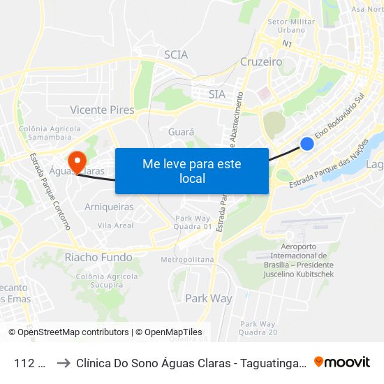 112 Sul to Clínica Do Sono Águas Claras - Taguatinga - Df map