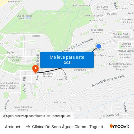 Arniqueiras to Clínica Do Sono Águas Claras - Taguatinga - Df map