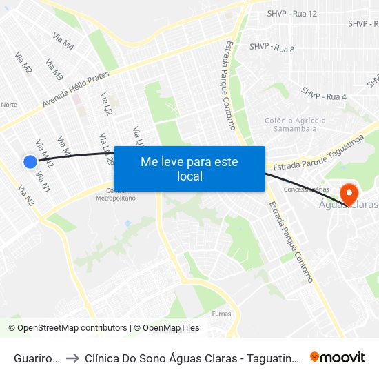 Guariroba to Clínica Do Sono Águas Claras - Taguatinga - Df map