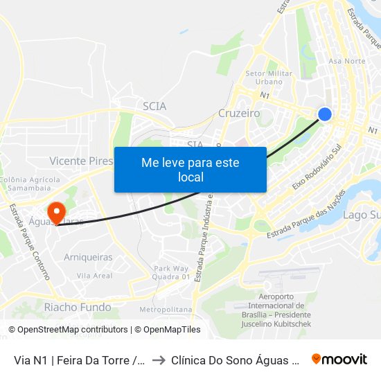 Via N1 | Feira Da Torre / Eixo Ibero-Americano to Clínica Do Sono Águas Claras - Taguatinga - Df map