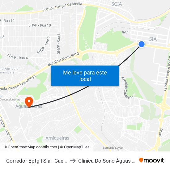 Corredor Eptg | Sia - Caesb (Sentido Taguatinga) to Clínica Do Sono Águas Claras - Taguatinga - Df map