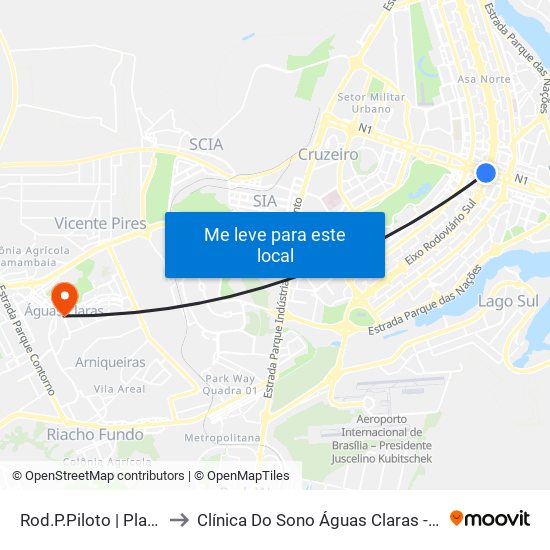 Rod.P.Piloto | Plataforma C to Clínica Do Sono Águas Claras - Taguatinga - Df map