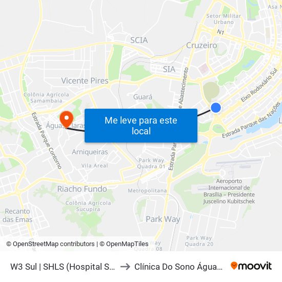 W3 Sul | Setor Hospitalar Local Sul (Pão De Açúcar) to Clínica Do Sono Águas Claras - Taguatinga - Df map