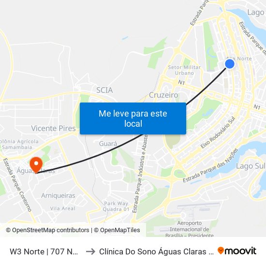 W3 Norte | 707 Norte (CEUB) to Clínica Do Sono Águas Claras - Taguatinga - Df map