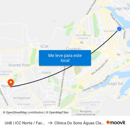 UnB | ICC Norte / Faculdade de Direito to Clínica Do Sono Águas Claras - Taguatinga - Df map