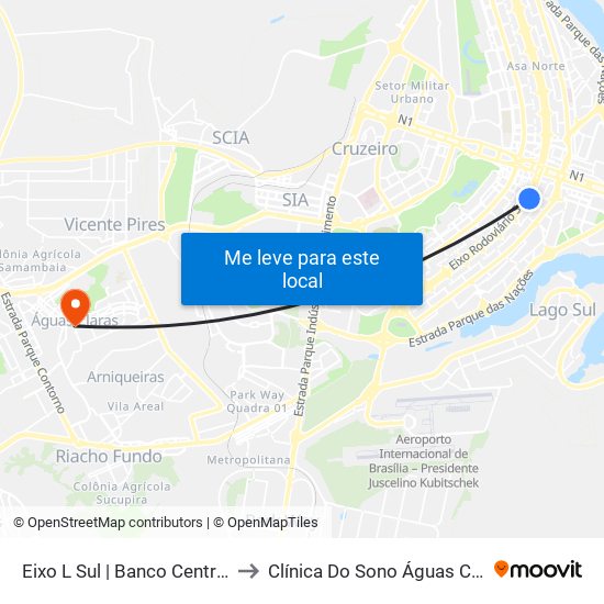 Eixo L Sul | Banco Central / Hospital De Base to Clínica Do Sono Águas Claras - Taguatinga - Df map