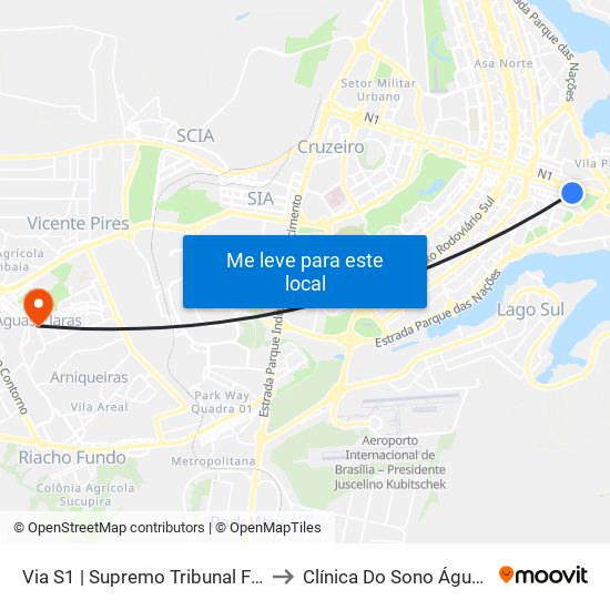 Via S1 | Supremo Tribunal Federal / Praça Dos Três Poderes to Clínica Do Sono Águas Claras - Taguatinga - Df map