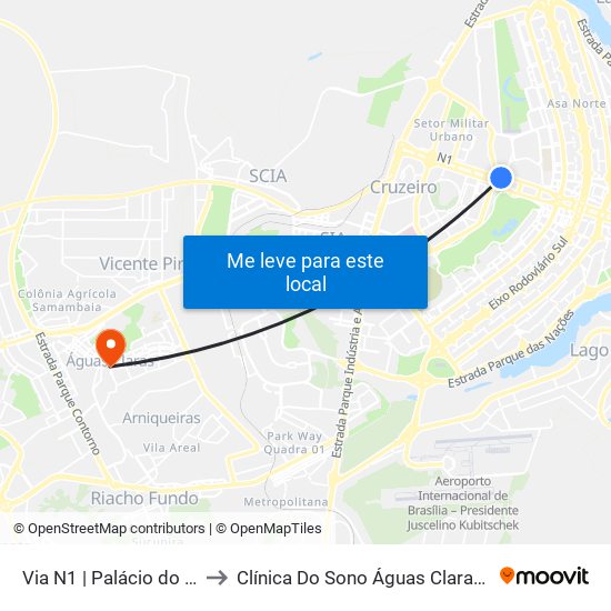Via N1 | Palácio do Buriti / TCDF to Clínica Do Sono Águas Claras - Taguatinga - Df map
