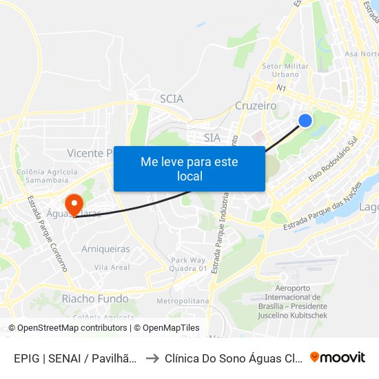Epig | Senai / Pavilhão Parque Da Cidade to Clínica Do Sono Águas Claras - Taguatinga - Df map