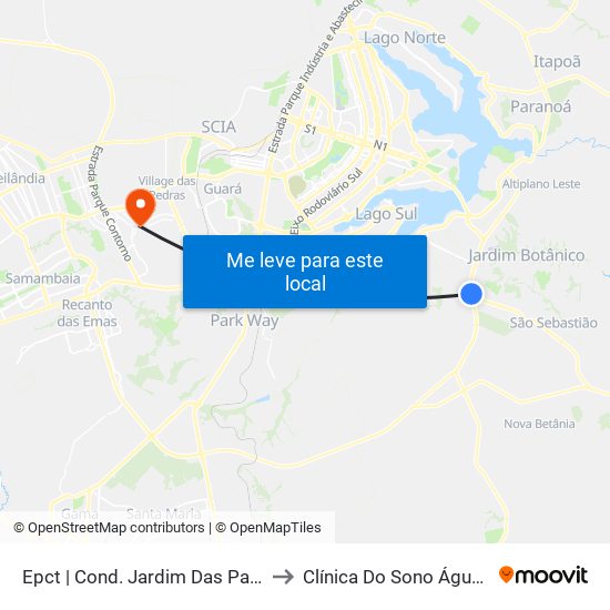 Epct | Cond. Jardim Das Palmeiras (Sentido São Sebastião) to Clínica Do Sono Águas Claras - Taguatinga - Df map