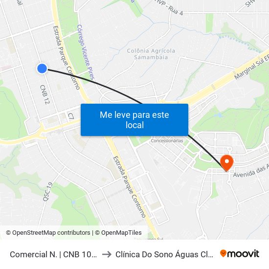Comercial Norte | Cnb 10 to Clínica Do Sono Águas Claras - Taguatinga - Df map