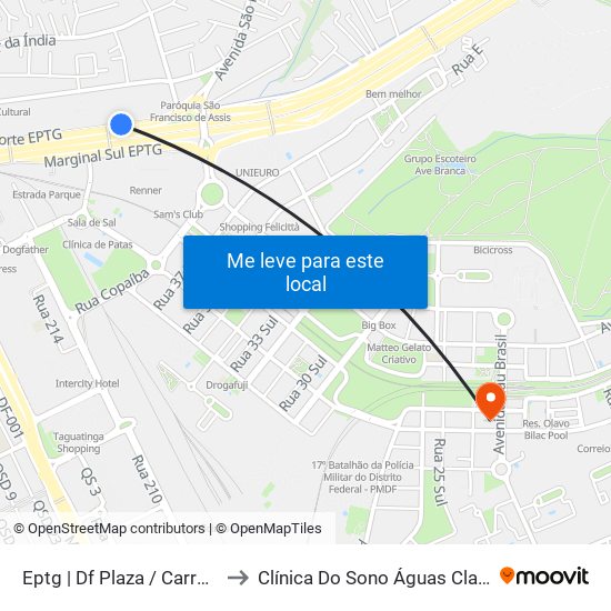 Eptg | Df Plaza / Carrefour / Sam's Club to Clínica Do Sono Águas Claras - Taguatinga - Df map