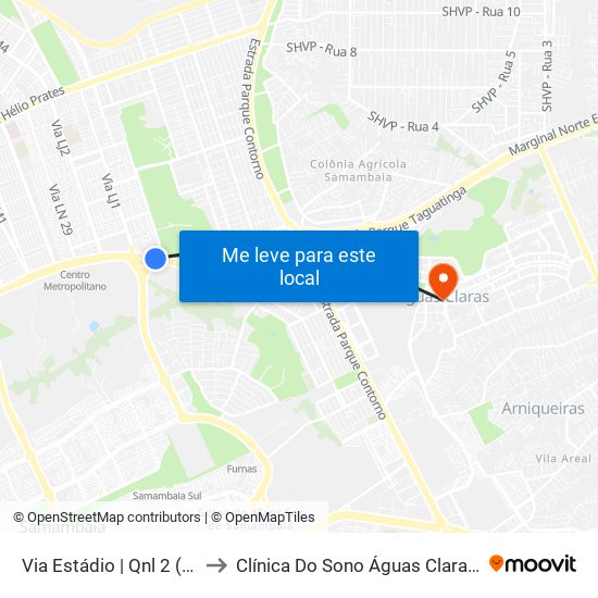 Via Estádio | Qnl 2 (Super Adega) to Clínica Do Sono Águas Claras - Taguatinga - Df map
