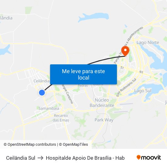 Ceilândia Sul to Hospitalde Apoio De Brasília - Hab map