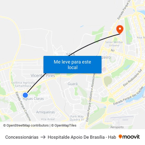 Concessionárias to Hospitalde Apoio De Brasília - Hab map