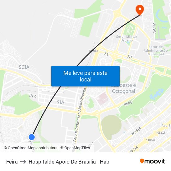 Feira to Hospitalde Apoio De Brasília - Hab map