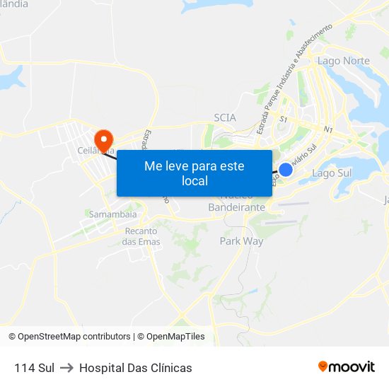 114 Sul to Hospital Das Clínicas map