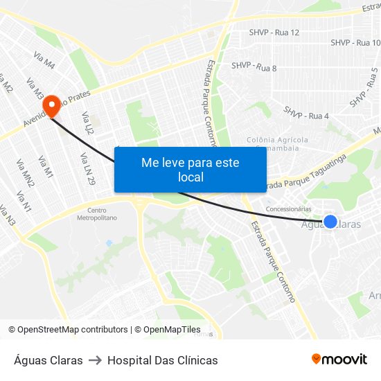 Águas Claras to Hospital Das Clínicas map