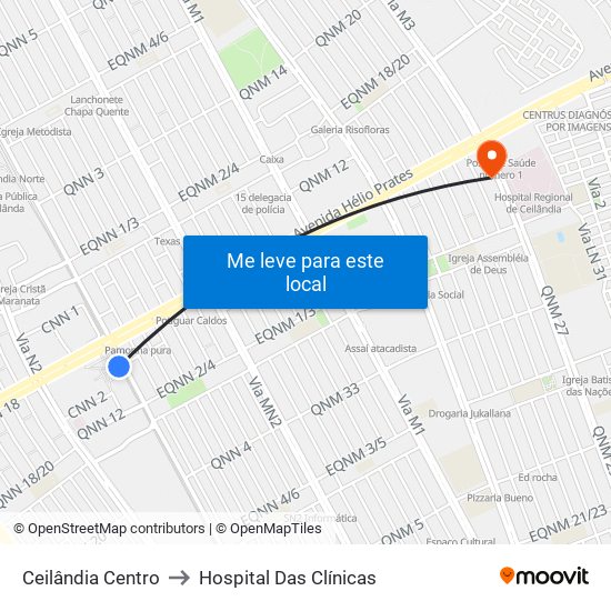 Ceilândia Centro to Hospital Das Clínicas map