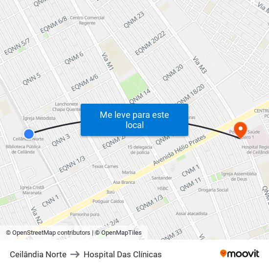 Ceilândia Norte to Hospital Das Clínicas map