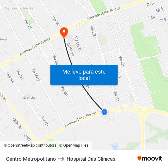 Centro Metropolitano to Hospital Das Clínicas map